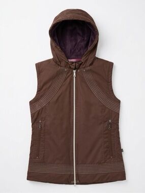 Prana Brown Hooded Faux Fur Lined Puffer Vest Full Zip Pockets Active Outdoor